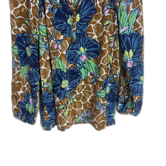 Lilly Pulitzer Shirt Womens M toffee blooms of paradise Silk Peasant Blouse - Picture 3 of 9